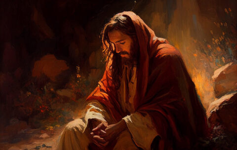 Jesus Christ praying in the garden of Gethsemane painting style